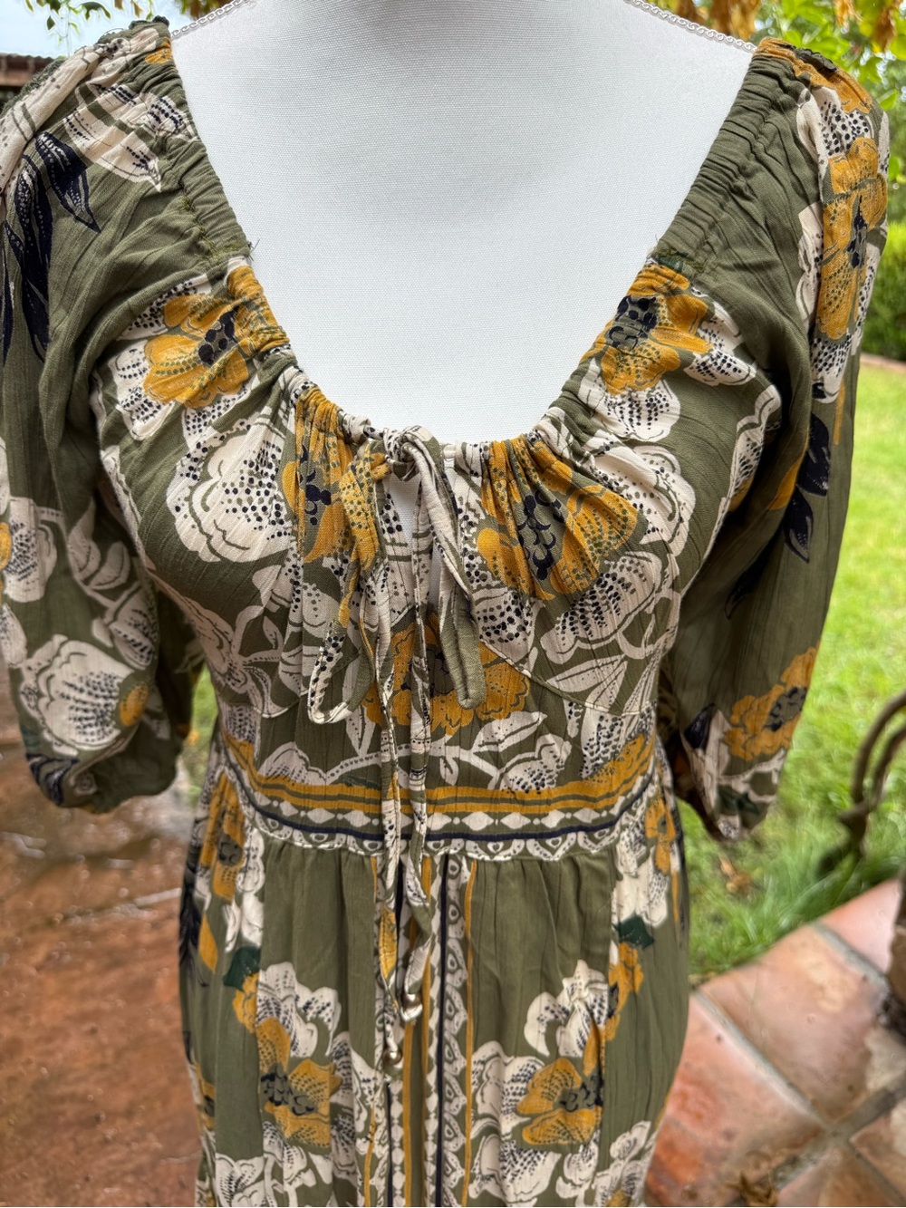 Angie Olive Maxi Dress with Mustard Floral Print - Picture 4 of 7